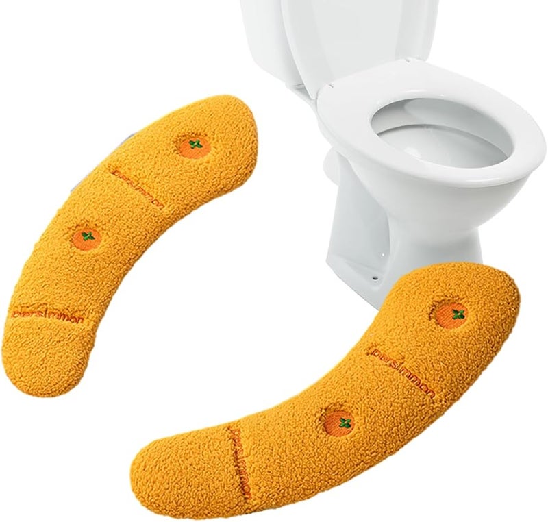 غطاء مقعد المرحاض البرتقالي الدافئ وسادة ناعمة دافئة مع مقبض للخريف والشتاء - Image 5